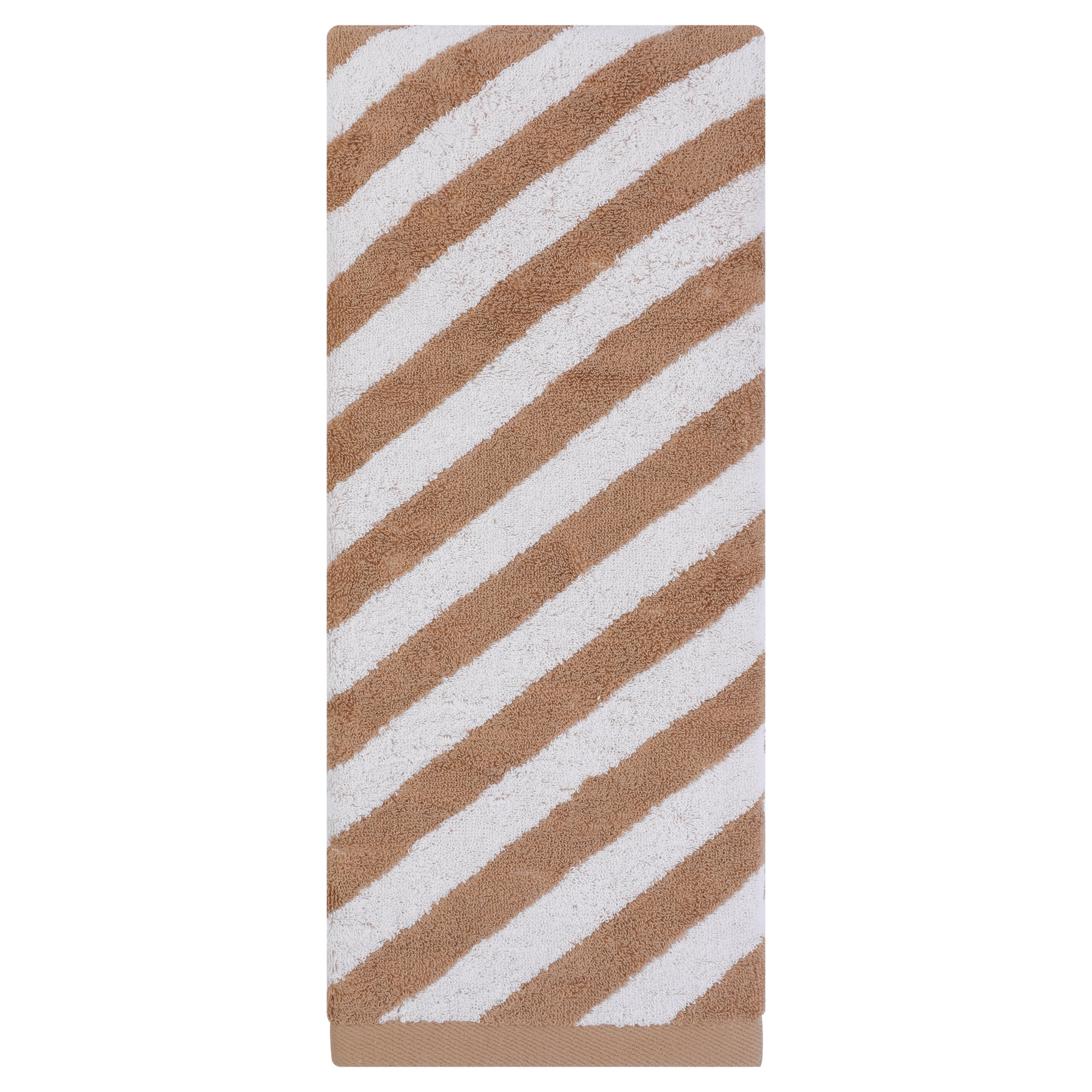 Unique Bargains Striped Absorbent Quick Dry Pure Cotton Bath Towel Brown 55" x 28"