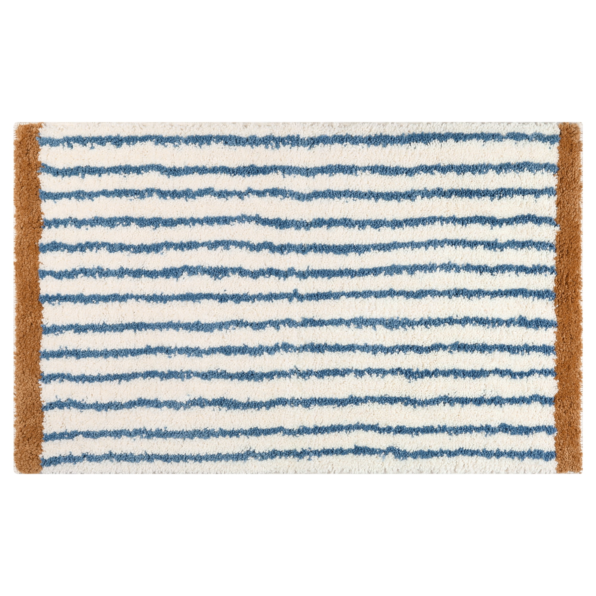 Unique Bargains Striped Bath Rug Mat Non-Slip Soft Bath Carpet Absorbent Washable Bathmat Dark Blue 20" x 32"
