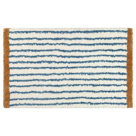 Unique Bargains Striped Bath Rug Mat Non-Slip Soft Bath Carpet Absorbent Washable Bathmat Dark Blue 20" x 32"
