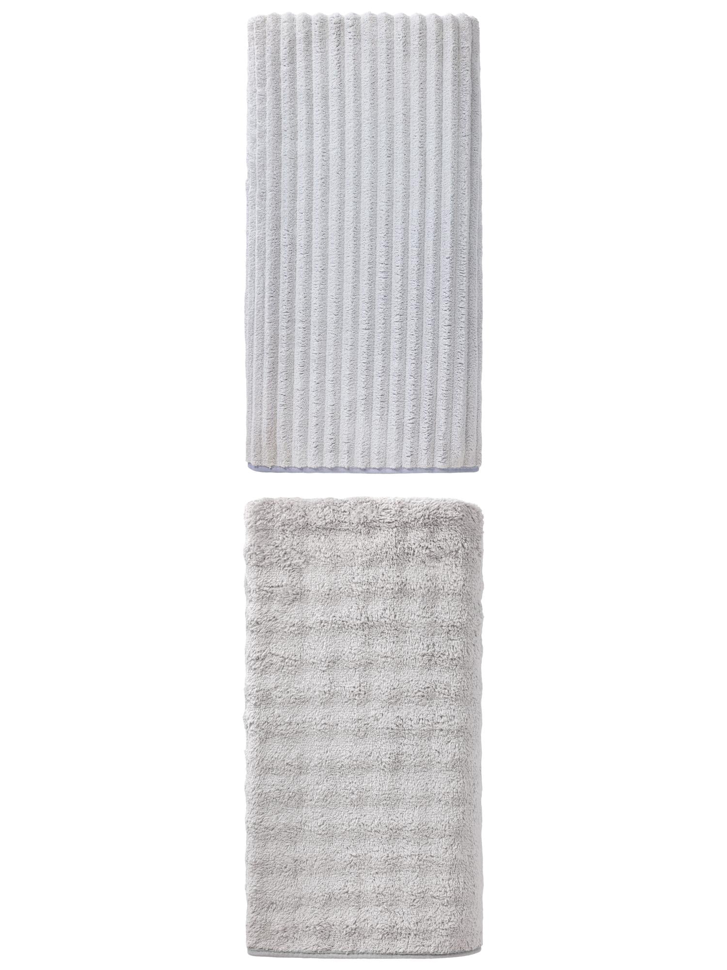 Unique Bargains Striped Bath Towel 2 Pack Light Grey/Grey 55" x 28"