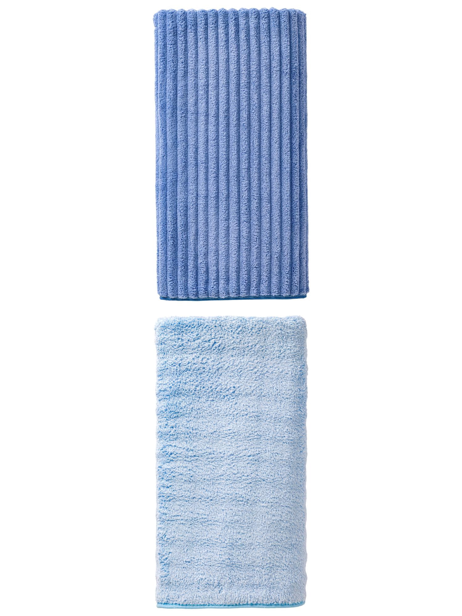 Unique Bargains Striped Bath Towel 2 Pack Sky Blue/Blue 55" x 28"