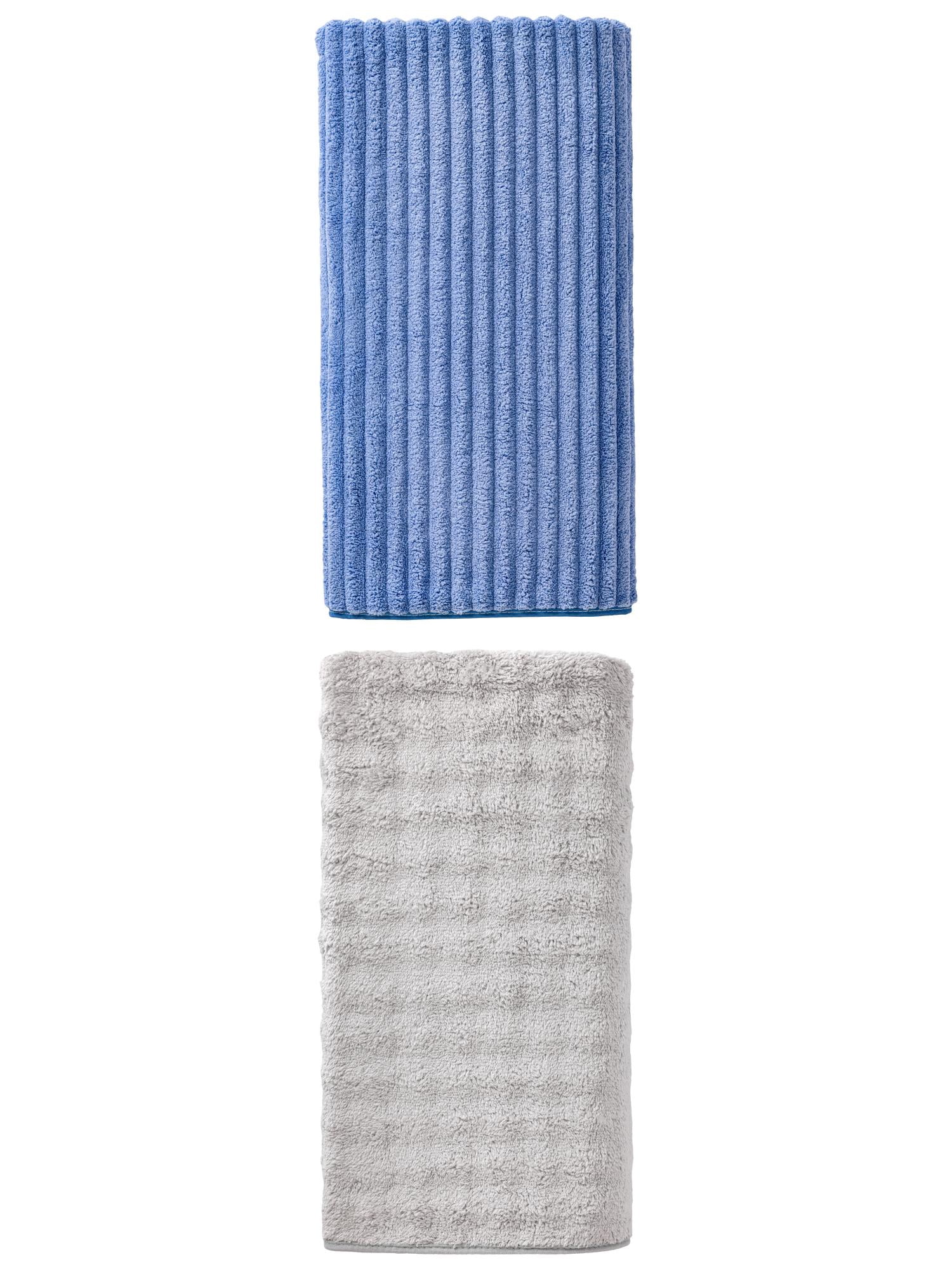 Unique Bargains Striped Bath Towel 2 Pack Sky Blue/Grey 55" x 28"