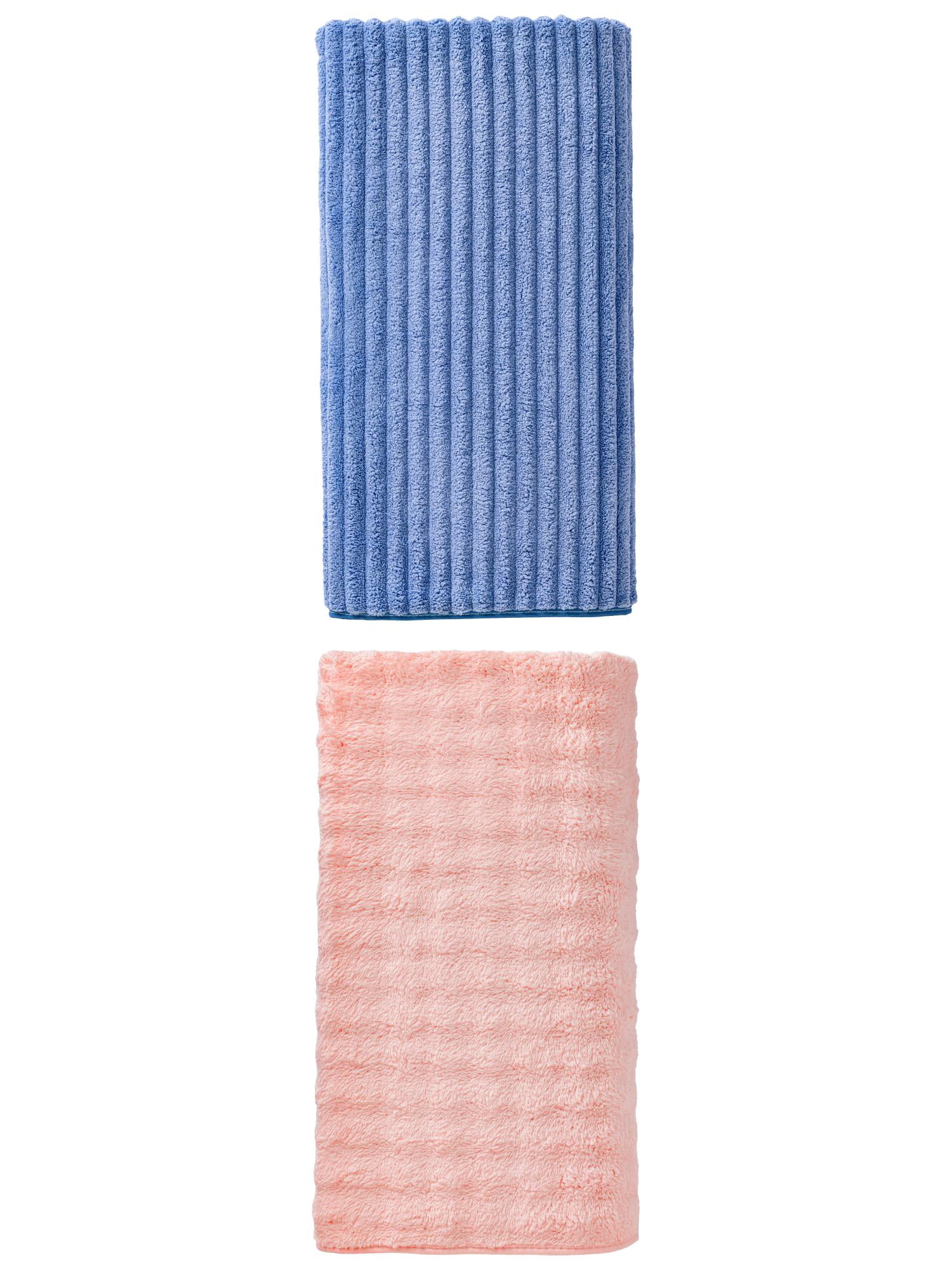 Unique Bargains Striped Bath Towel 2 Pack Sky Blue/Pink 55" x 28"