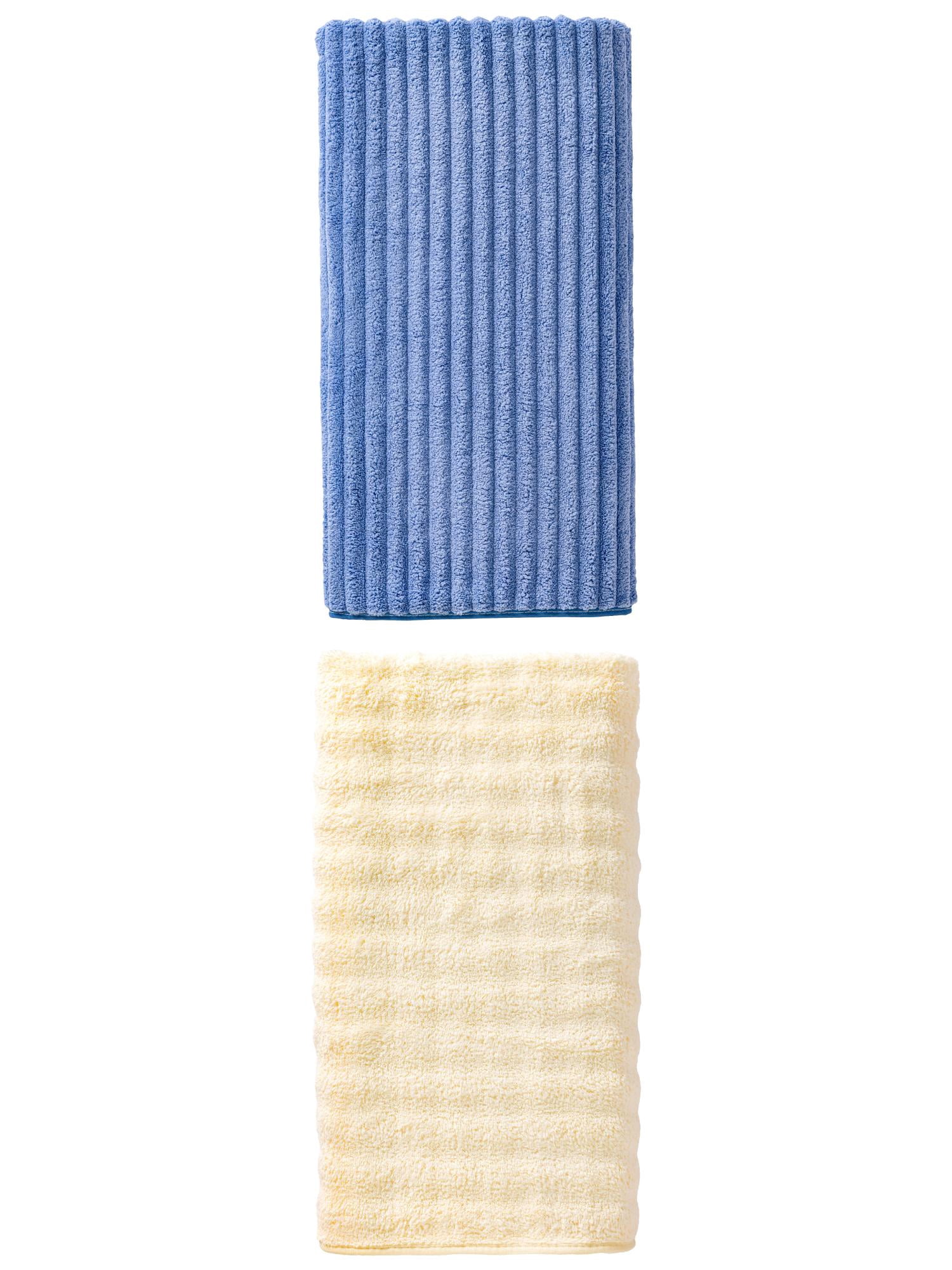 Unique Bargains Striped Bath Towel 2 Pack Sky Blue/White 55" x 28"