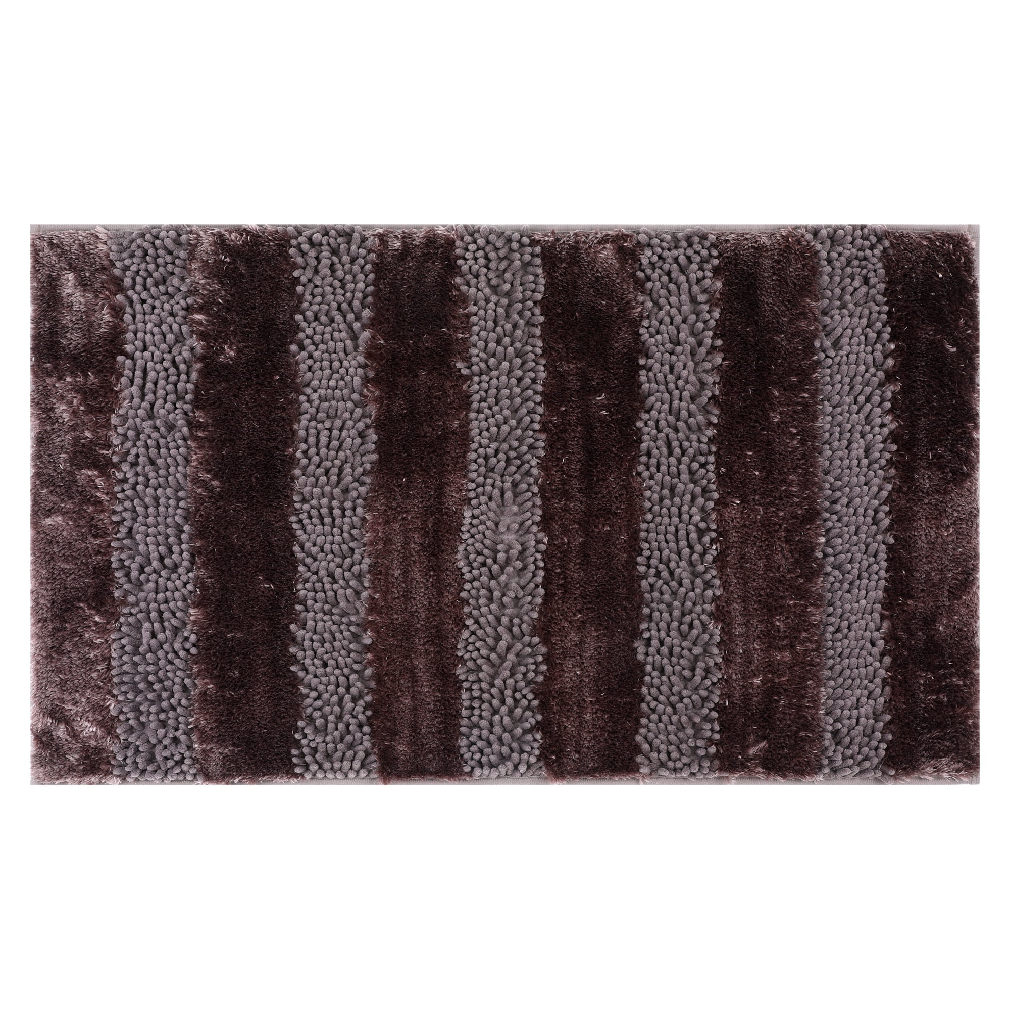 Unique Bargains Striped Bathroom Mat Soft Fluffy Chenille Baths Rugs Brown 20" x 32"