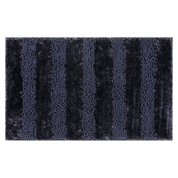 Unique Bargains Striped Bathroom Mat Soft Fluffy Chenille Baths Rugs Dark Blue 16" x 24"