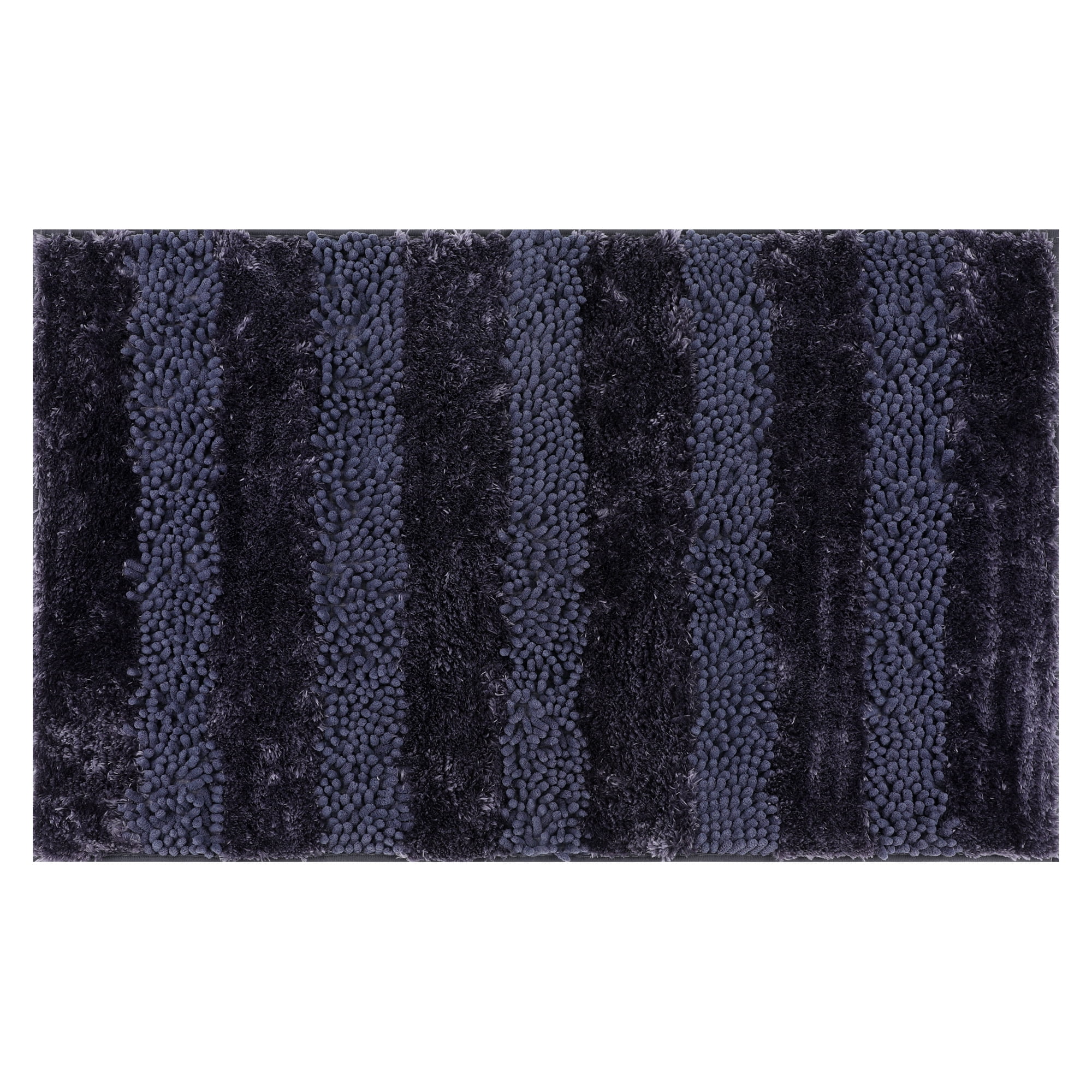 Unique Bargains Striped Bathroom Mat Soft Fluffy Chenille Baths Rugs Dark Blue 20" x 32"