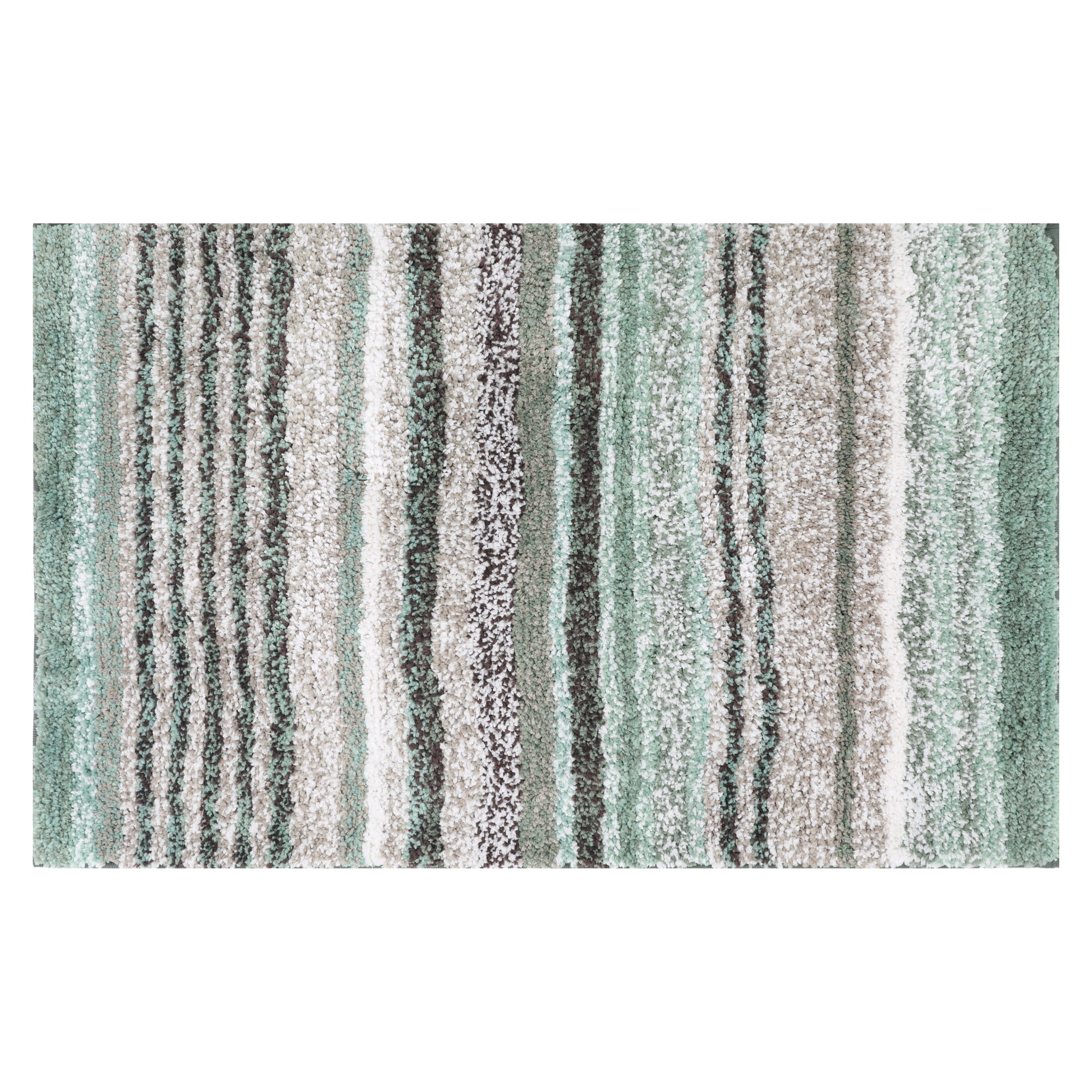 Unique Bargains Striped Bathroom Mat Soft Non-Slip Quick Dry Bath Rugs Green 20" x 32"