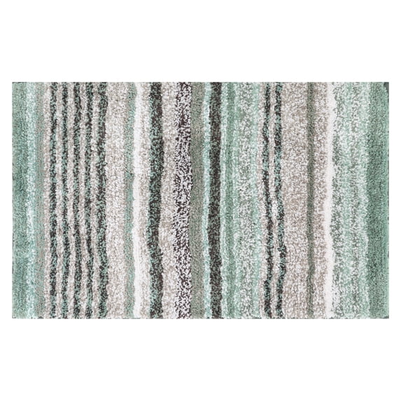 Unique Bargains Striped Bathroom Mat Soft Non-Slip Quick Dry Bath Rugs Green 20" x 32"