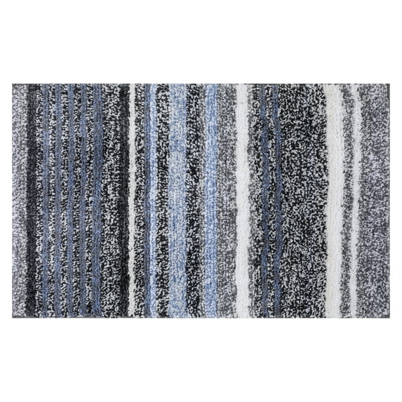 Unique Bargains Striped Bathroom Mat Soft Non-Slip Quick Dry Bath Rugs Grey 20" x 32"