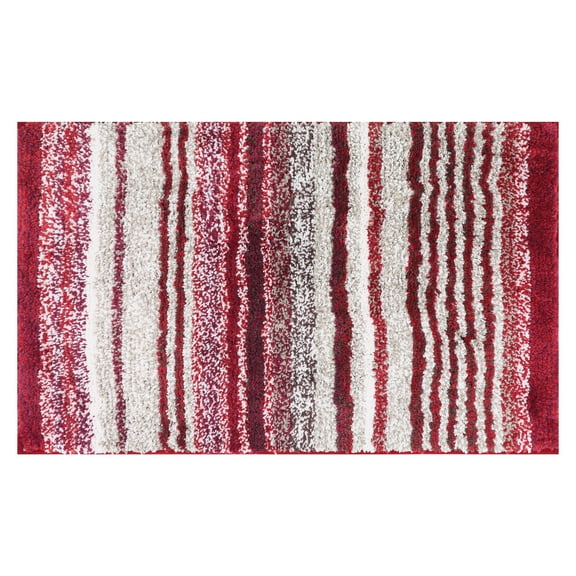 Unique Bargains Striped Bathroom Mat Soft Non-Slip Quick Dry Bath Rugs Red 20" x 32"