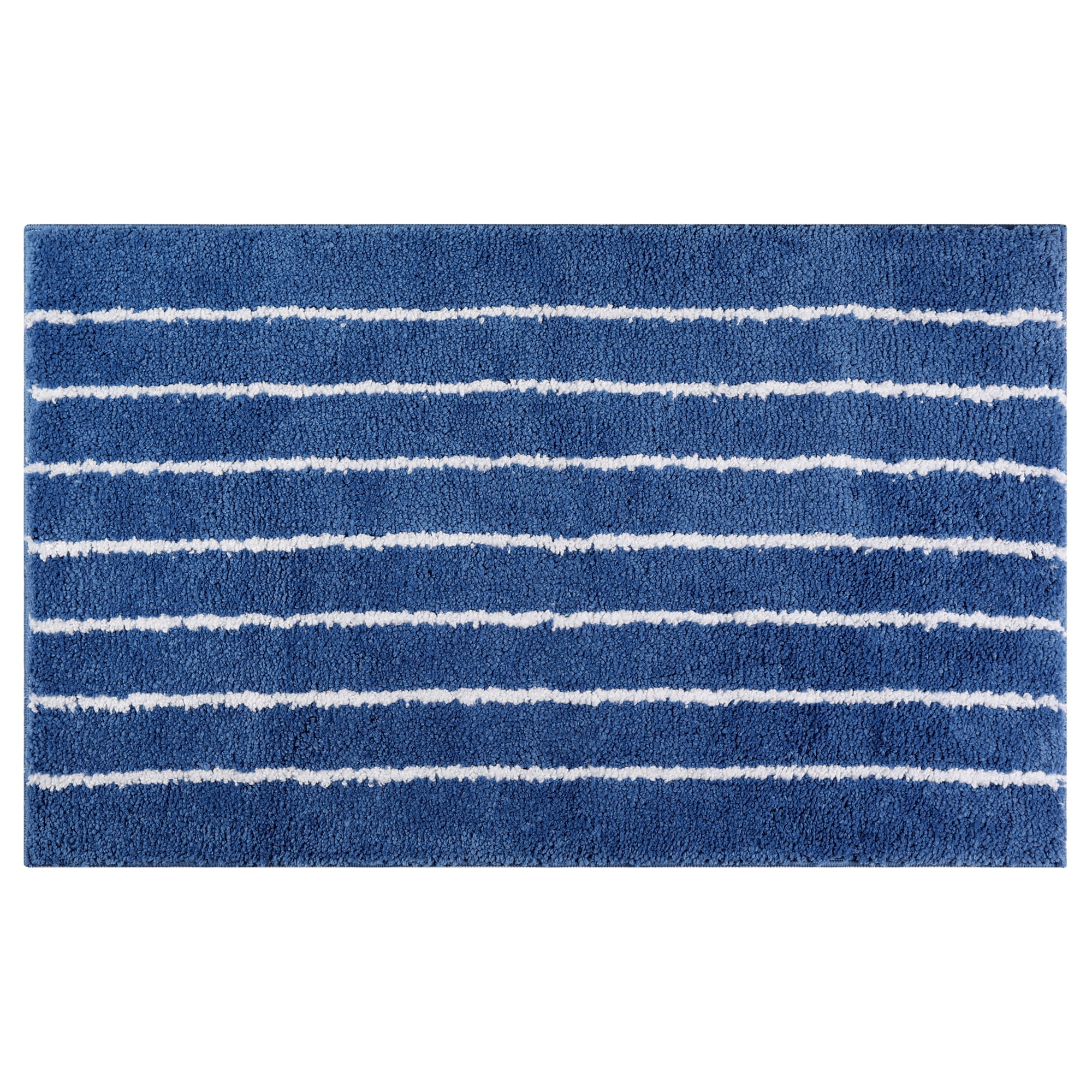 Unique Bargains Striped Bathroom Rug Non-Slip Fluffy Bath Carpet Water Absorbent Bathmat Dark Blue 20" x 32"