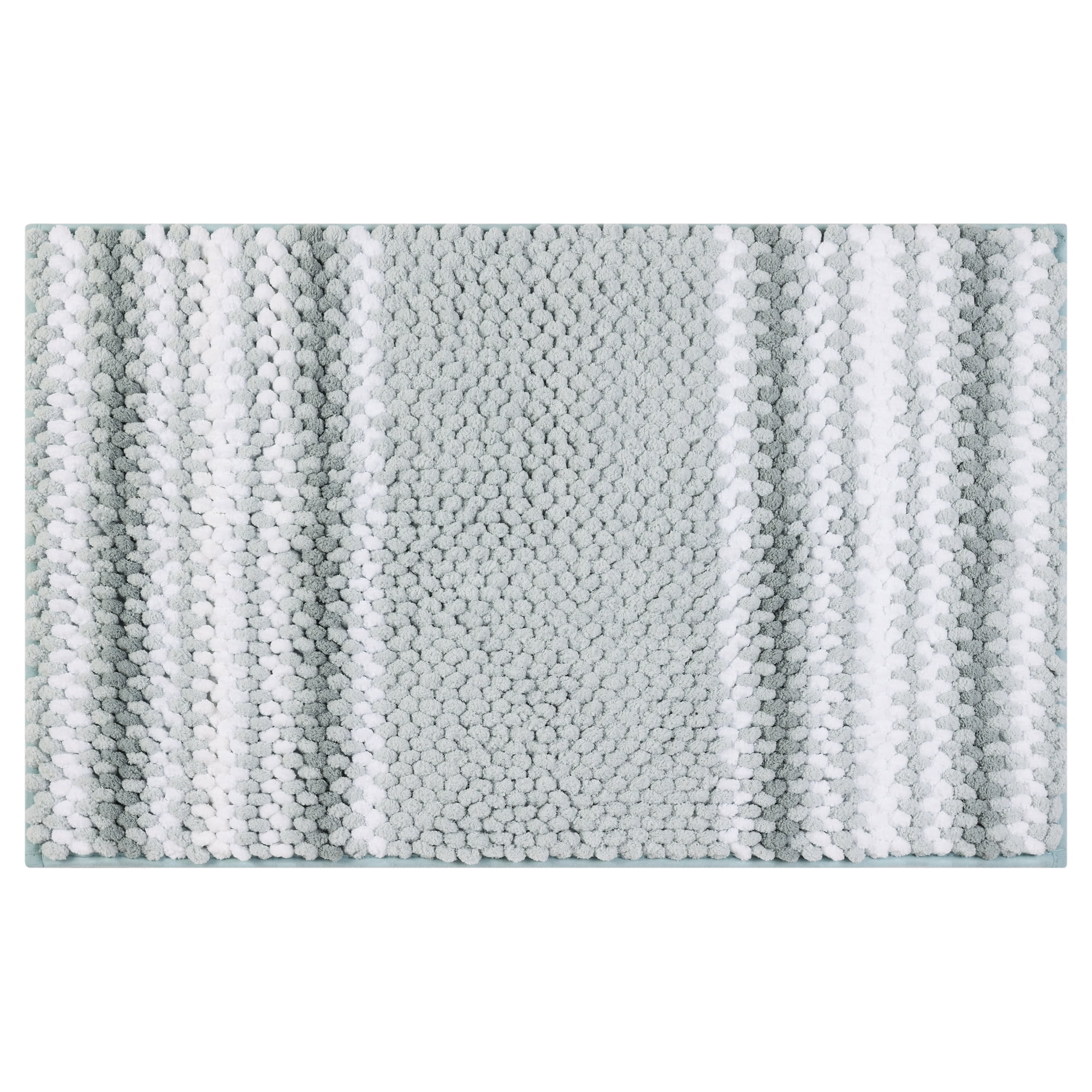 Unique Bargains Striped Bathroom Rugs Soft Absorbent Fluffy Chenille Bath Mat Rug Non Slip Green Blue 20" x 32"