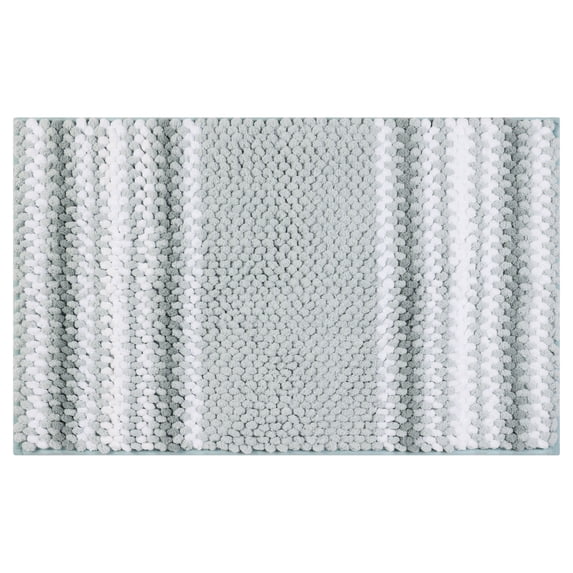 Unique Bargains Striped Bathroom Rugs Soft Absorbent Fluffy Chenille Bath Mat Rug Non Slip Green Blue 20" x 32"
