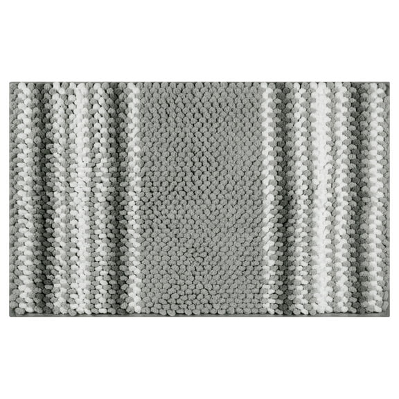 Unique Bargains Striped Bathroom Rugs Soft Absorbent Fluffy Chenille Bath Mat Rug Non Slip Grey 20" x 32"
