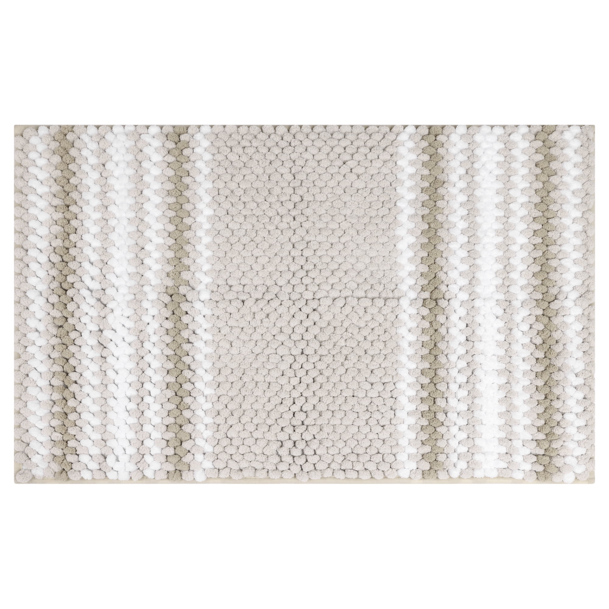 Unique Bargains Striped Bathroom Rugs Soft Absorbent Fluffy Chenille Bath Mat Rug Non Slip Khaki 20" x 32"