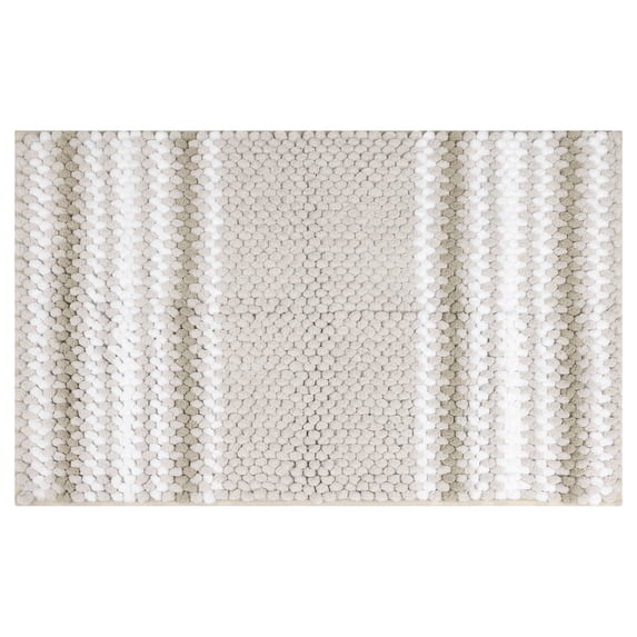 Unique Bargains Striped Bathroom Rugs Soft Absorbent Fluffy Chenille Bath Mat Rug Non Slip Khaki 20" x 32"