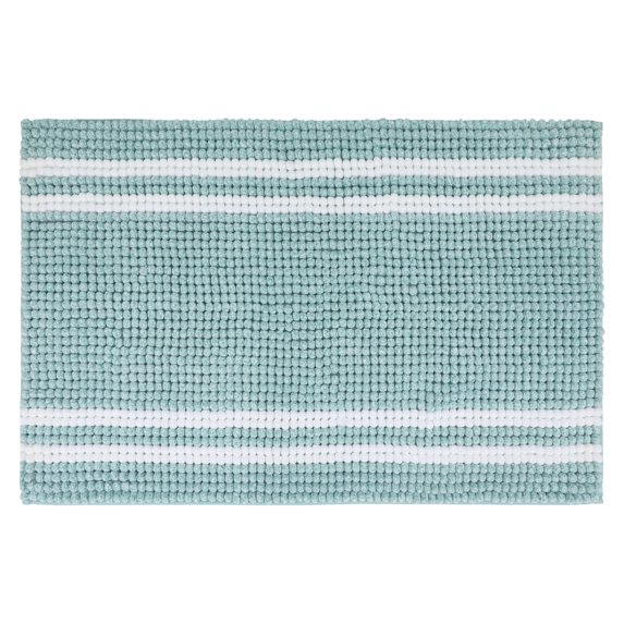 Unique Bargains Striped Bathroom Rugs Soft Fluffy Chenille Bath Rugs Blue 20" x 32"