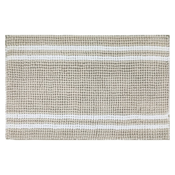 Unique Bargains Striped Bathroom Rugs Soft Fluffy Chenille Bath Rugs Brown 16" x 24"