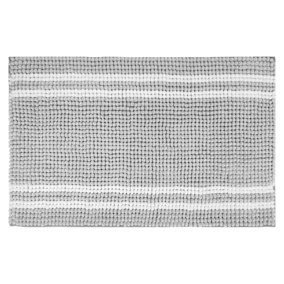 Unique Bargains Striped Bathroom Rugs Soft Fluffy Chenille Bath Rugs Light Grey 16" x 24"