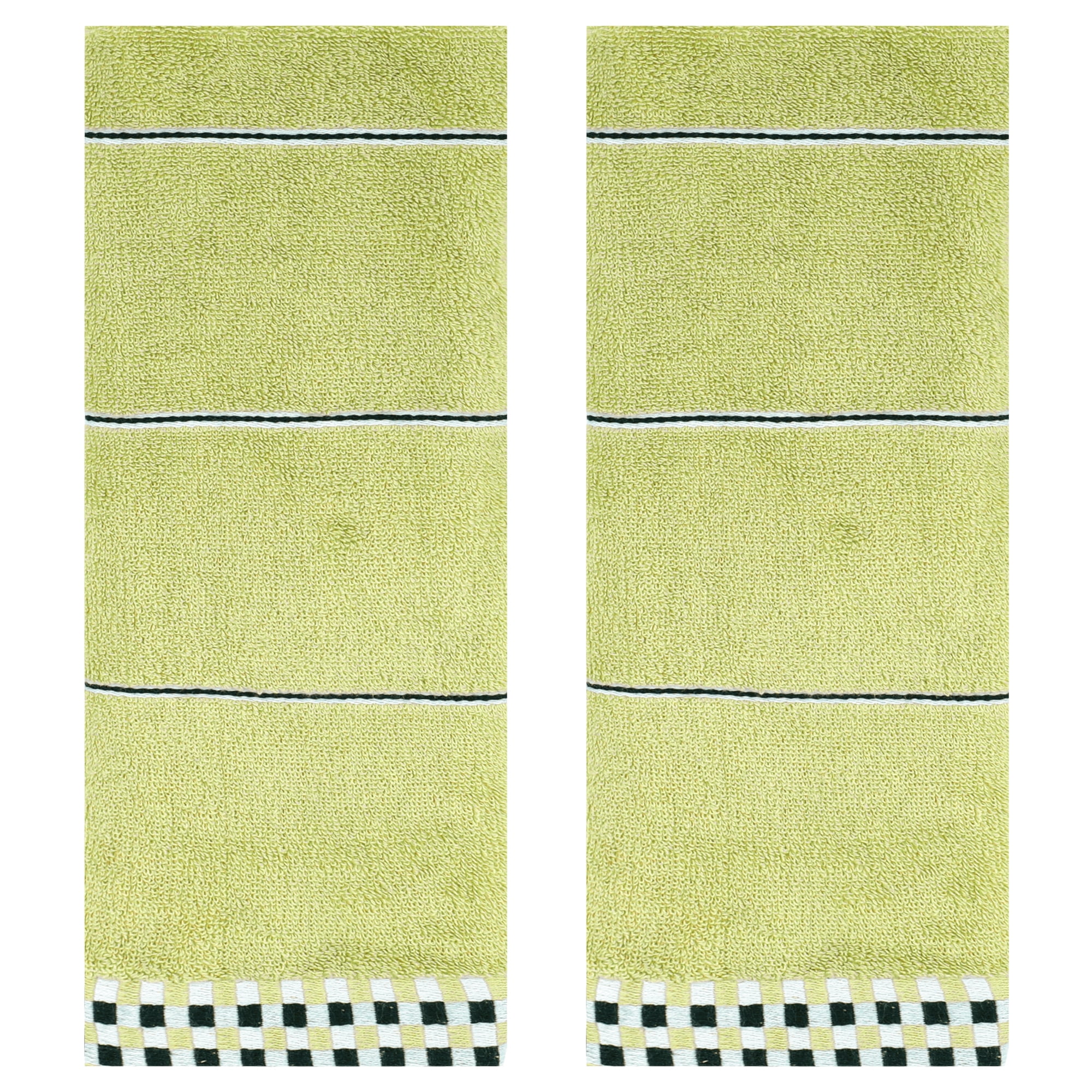 Unique Bargains Striped Checked Hand Towels Absorbent Green 2-Piece