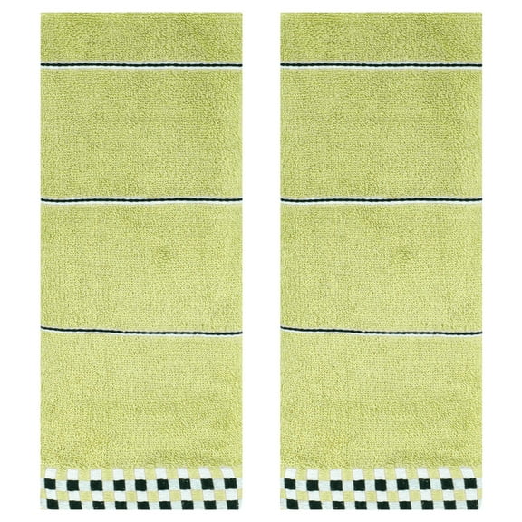 Unique Bargains Striped Checked Hand Towels Absorbent Green 2-Piece