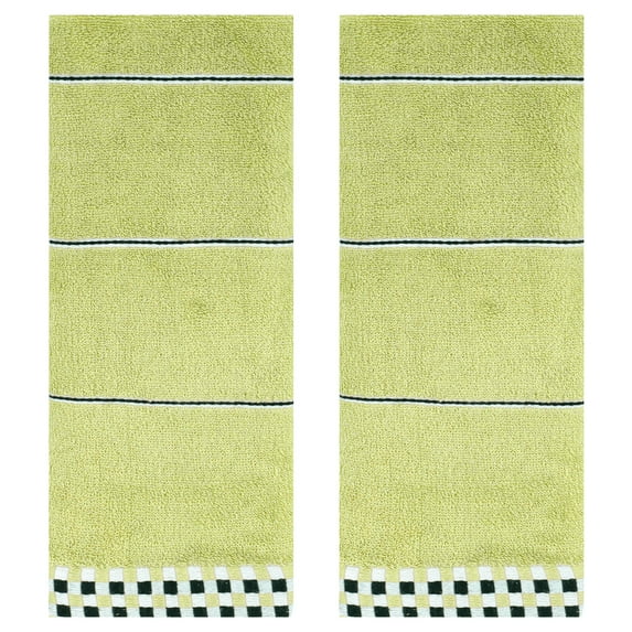 Unique Bargains Striped Checked Hand Towels Absorbent Green 2-Piece