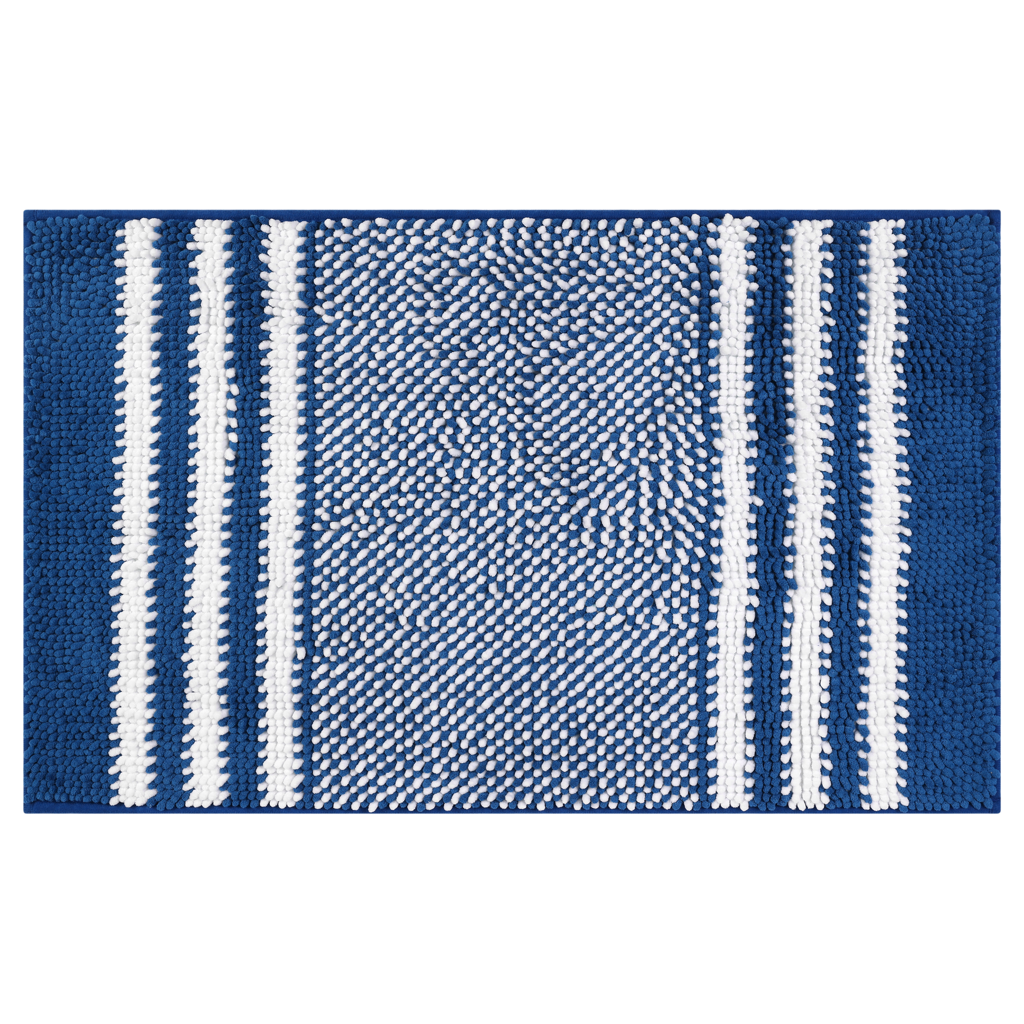 Unique Bargains Striped Chenille Bathroom Rug with Edges Non-Slip Bathroom Floor Mat Blue 16" x 24"