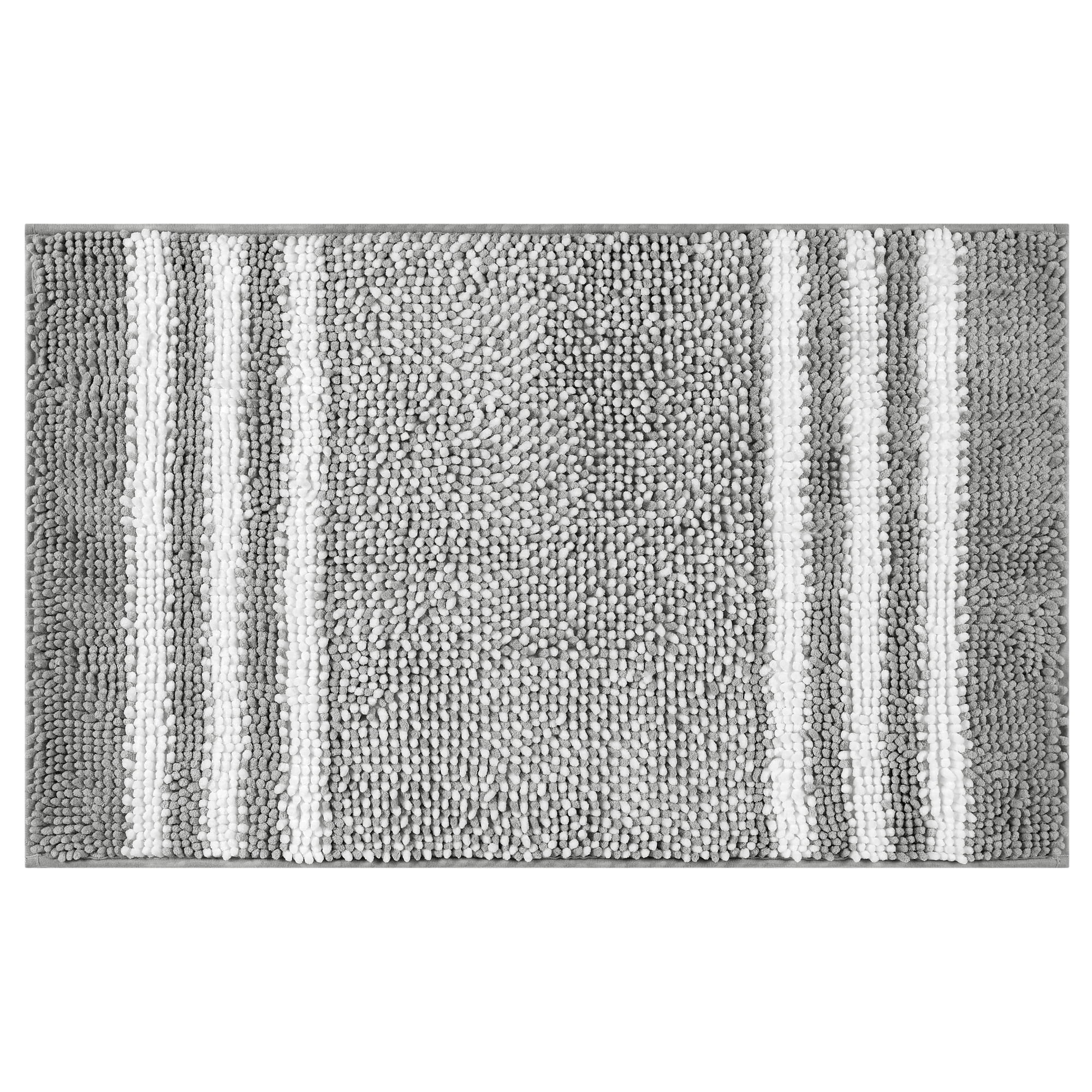 Unique Bargains Striped Chenille Bathroom Rug with Edges Non-Slip Bathroom Floor Mat Dark Gray 16" x 24"