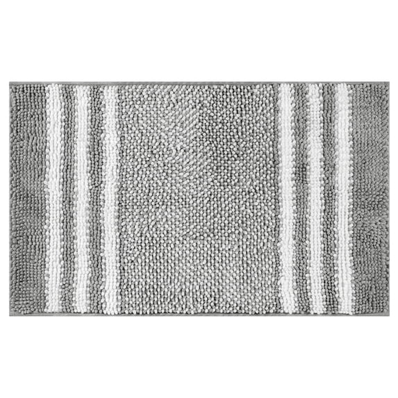 Unique Bargains Striped Chenille Bathroom Rug with Edges Non-Slip Bathroom Floor Mat Dark Gray 16" x 24"