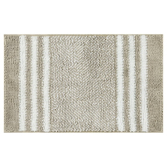 Unique Bargains Striped Chenille Bathroom Rug with Edges Non-Slip Bathroom Floor Mat Khaki 16" x 24"