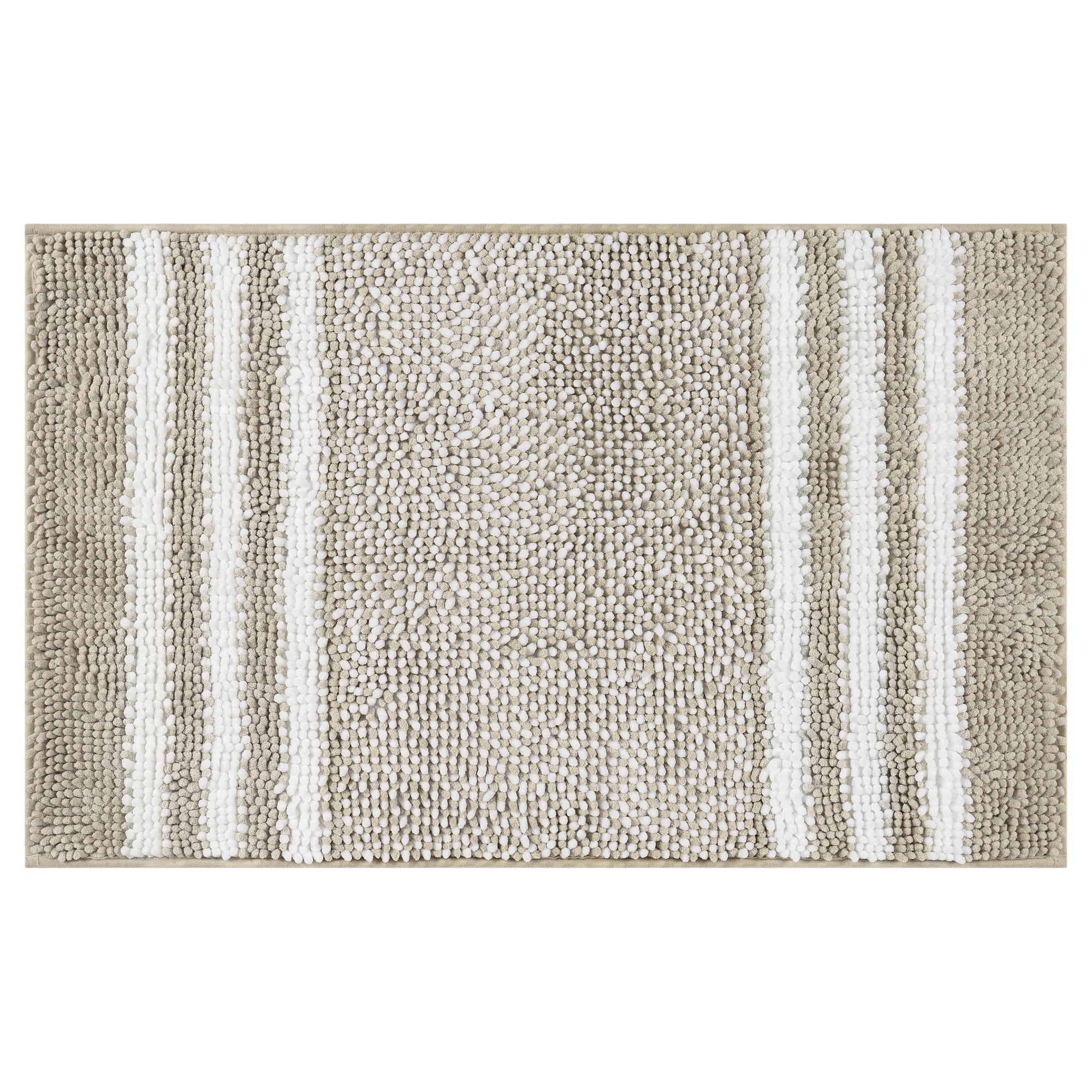 Unique Bargains Striped Chenille Bathroom Rug with Edges Non-Slip Bathroom Floor Mat Khaki 20" x 32"