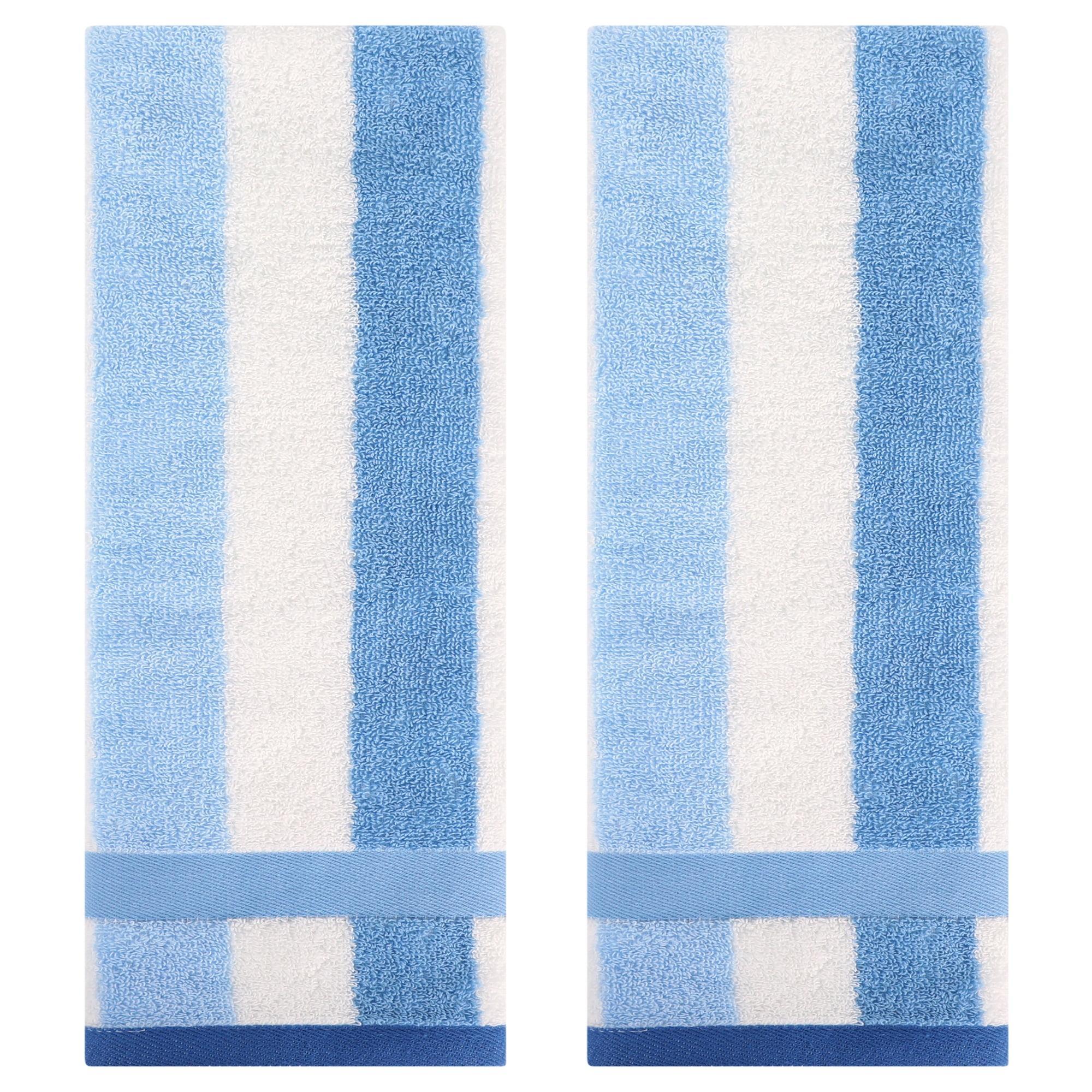 Unique Bargains Striped Cotton Absorbent Soft Hand Towel 13" x 29" Blue Pack of 2