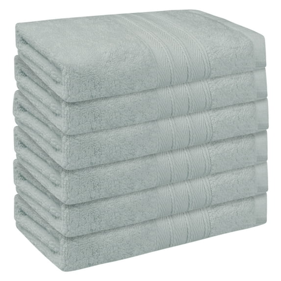 REGALWOVEN Striped Cotton Bath Washcloths, Absorbent, Face Body Towels for Hotels, Spa 14" x 14" Light Grey 6