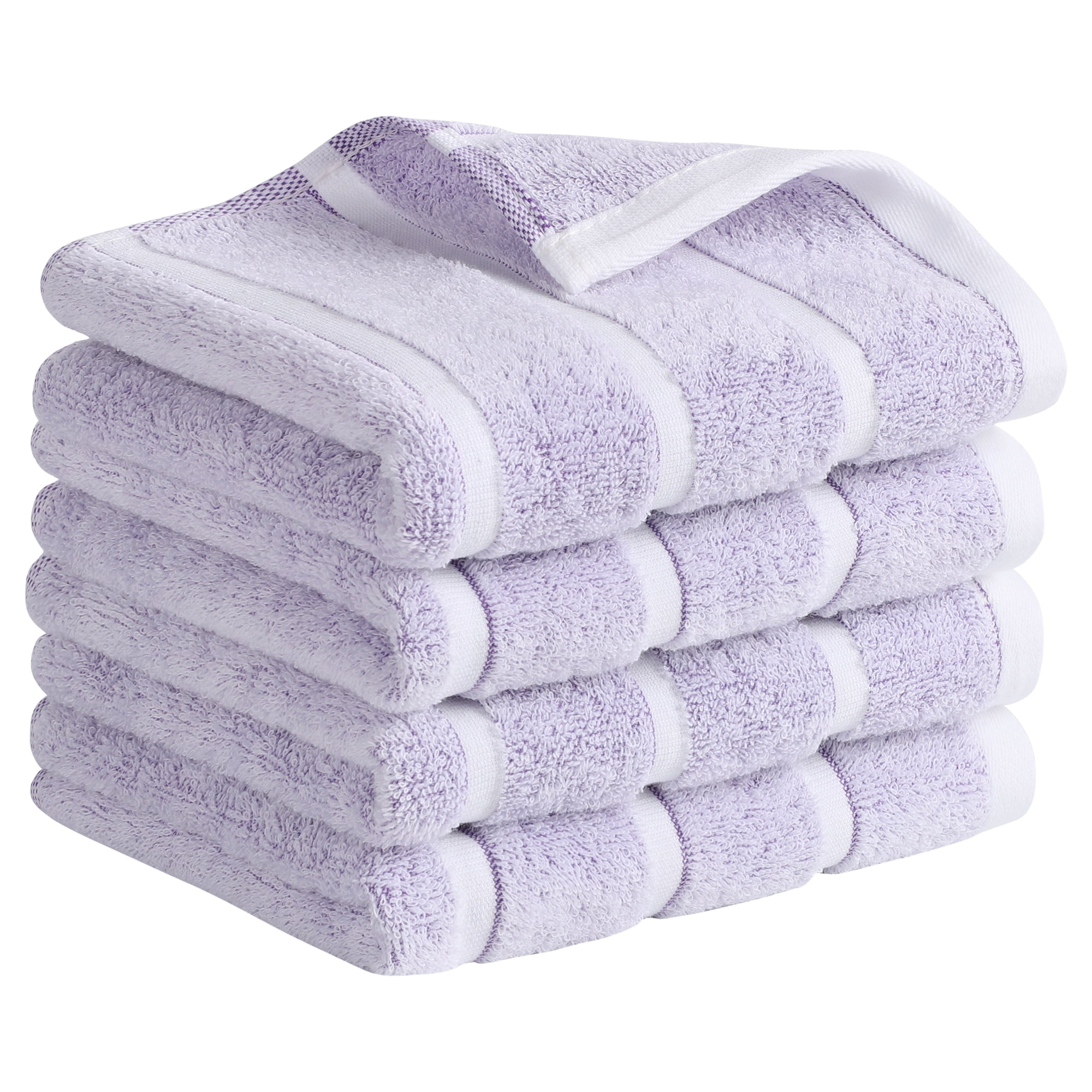 Unique Bargains Striped Cotton Bathroom Hand Towel Kitchen Hand Towel Light Purple 4-Piece