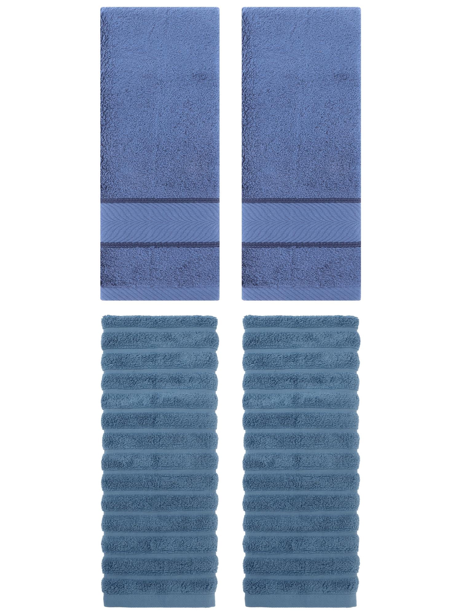 Unique Bargains Striped Cotton Hand Towel 14" x 30" 4 Pcs Blue/Light Blue