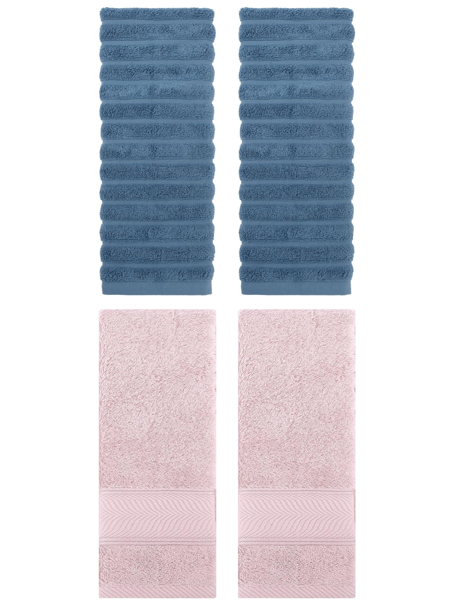 Unique Bargains Striped Cotton Hand Towel 14" x 30" 4 Pcs Blue/Light Pink