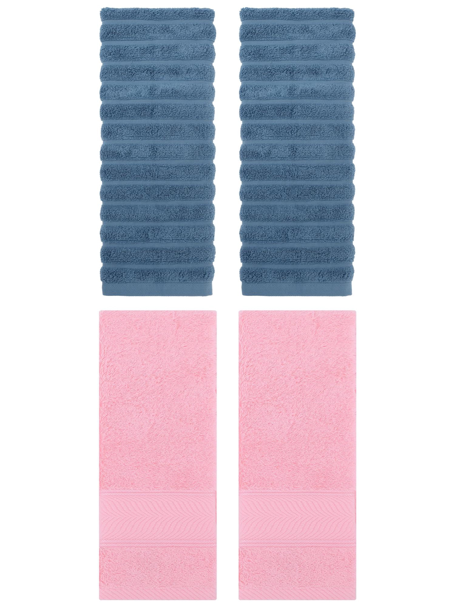 Unique Bargains Striped Cotton Hand Towel 14" x 30" 4 Pcs Blue/Pink
