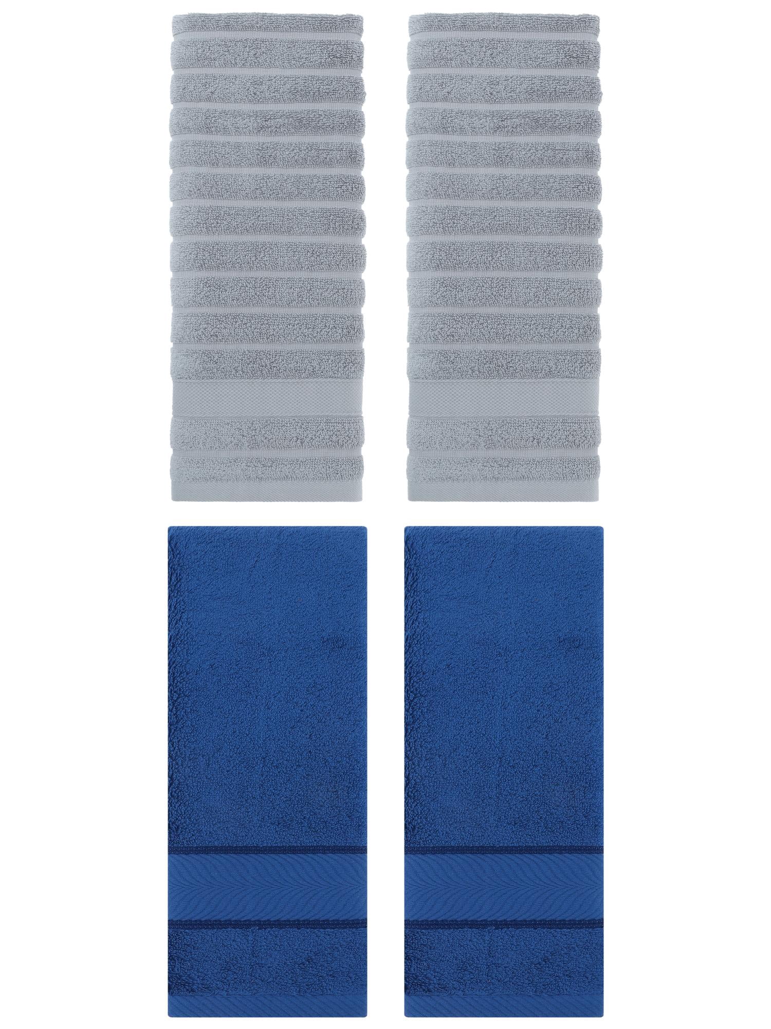 Unique Bargains Striped Cotton Hand Towel 14" x 30" 4 Pcs Grey/Navy Blue