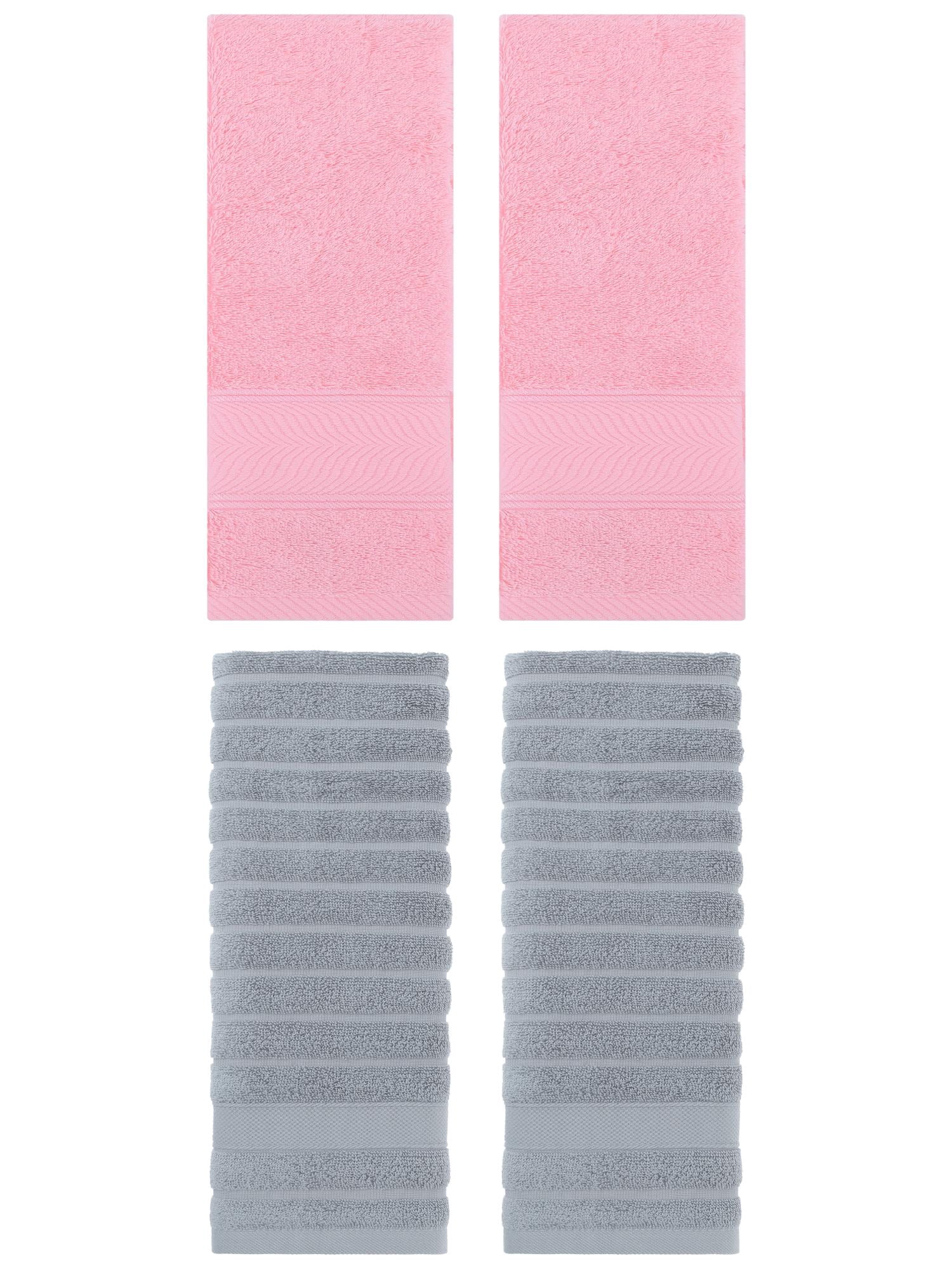 Unique Bargains Striped Cotton Hand Towel 14" x 30" 4 Pcs Grey/Pink