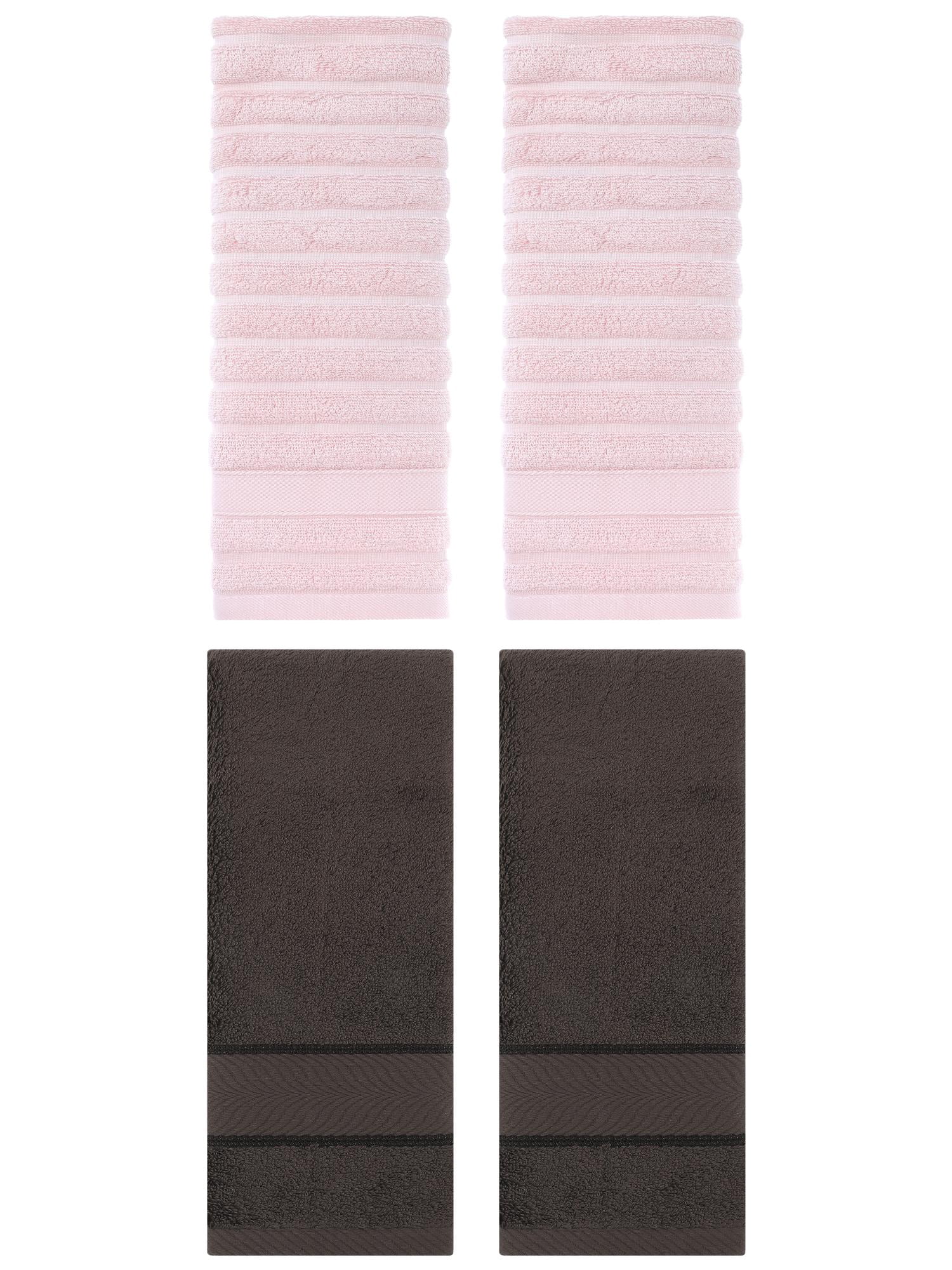 Unique Bargains Striped Cotton Hand Towel 14" x 30" 4 Pcs Pink/Dark Brown