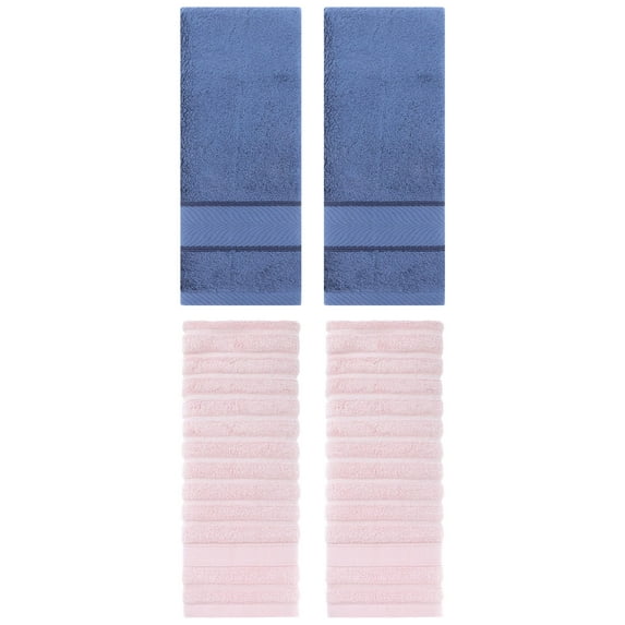 Unique Bargains Striped Cotton Hand Towel 14" x 30" 4 Pcs Pink/Light Blue