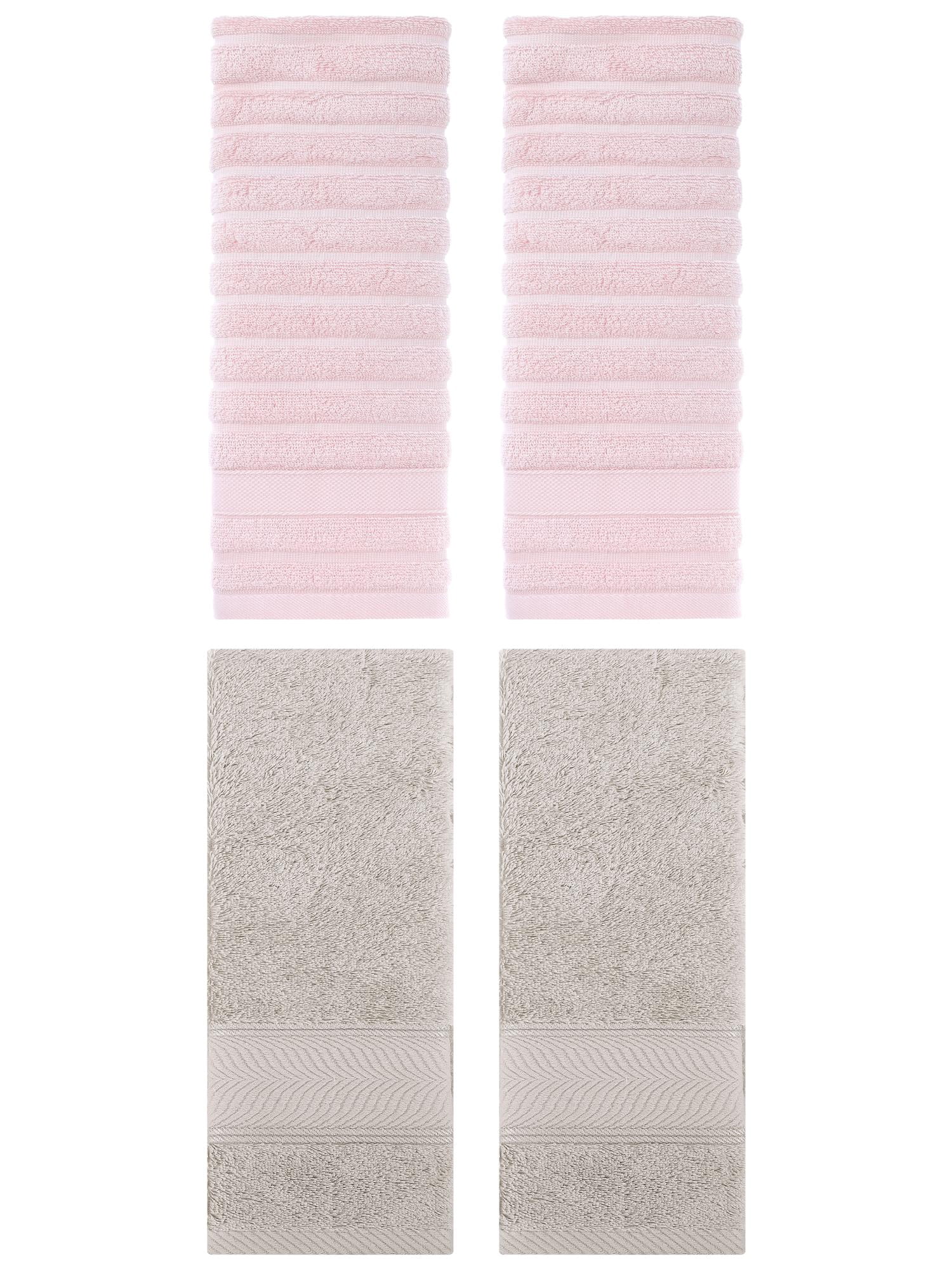 Unique Bargains Striped Cotton Hand Towel 14" x 30" 4 Pcs Pink/Light Brown