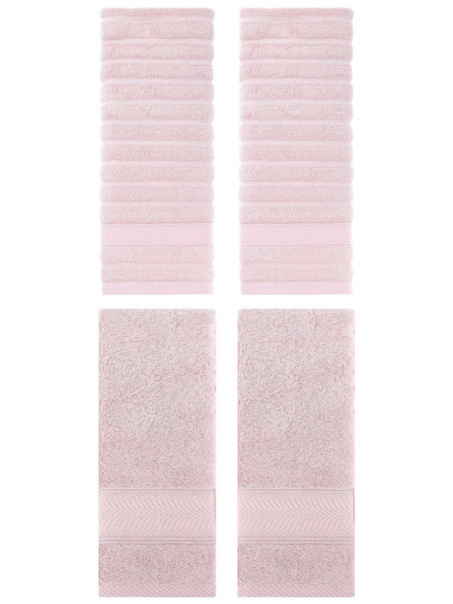 Unique Bargains Striped Cotton Hand Towel 14" x 30" 4 Pcs Pink/Light Pink