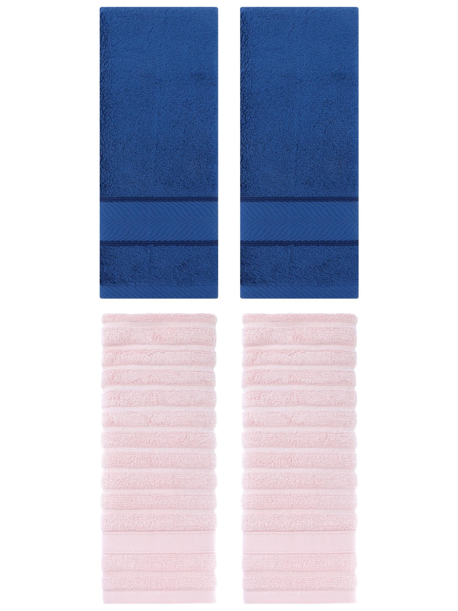Unique Bargains Striped Cotton Hand Towel 14" x 30" 4 Pcs Pink/Navy Blue
