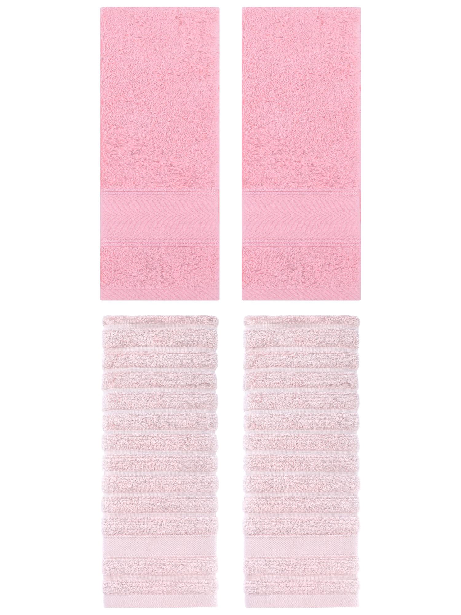 Unique Bargains Striped Cotton Hand Towel 14" x 30" 4 Pcs Pink