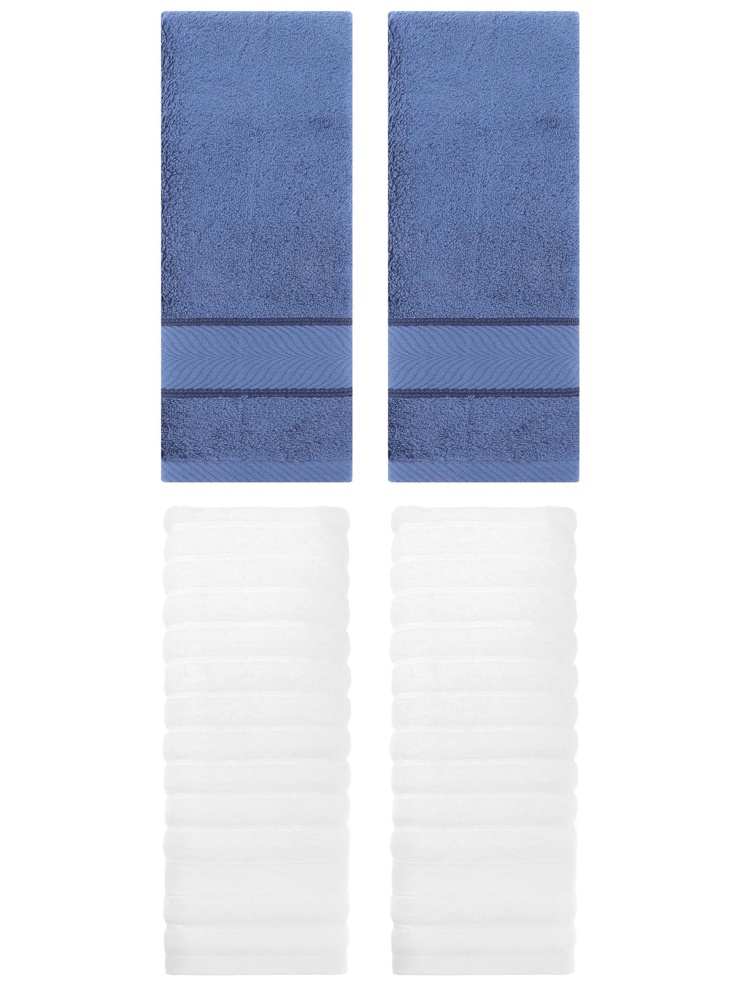 Unique Bargains Striped Cotton Hand Towel 14" x 30" 4 Pcs White/Light Blue