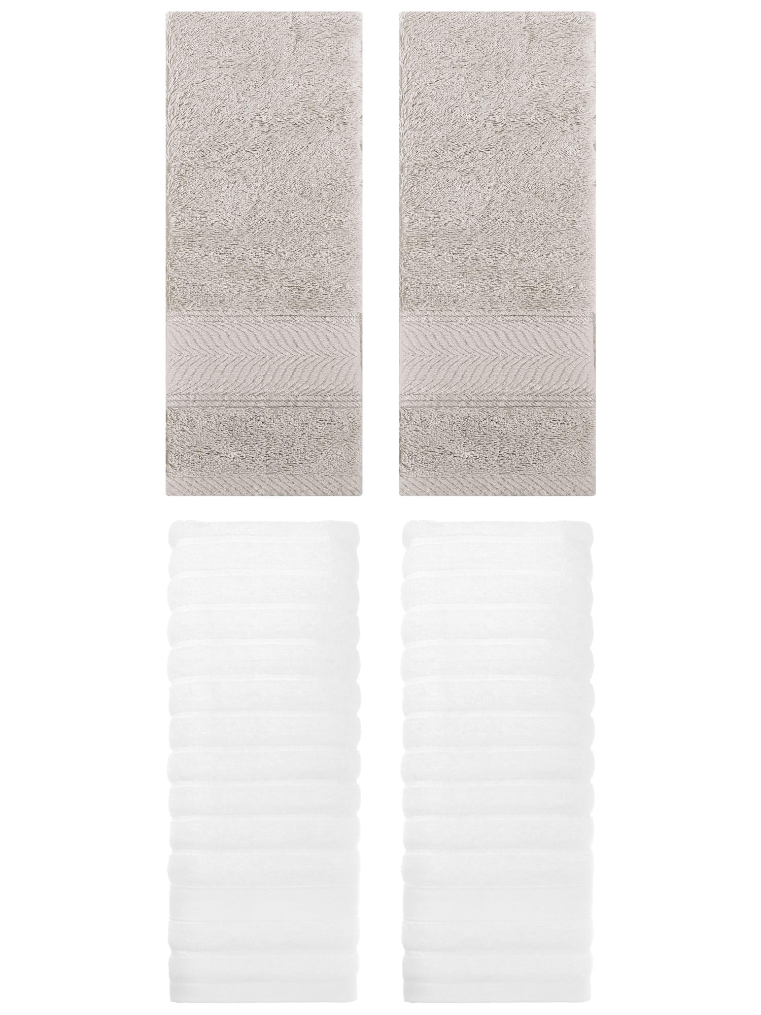 Unique Bargains Striped Cotton Hand Towel 14" x 30" 4 Pcs White/Light Brown