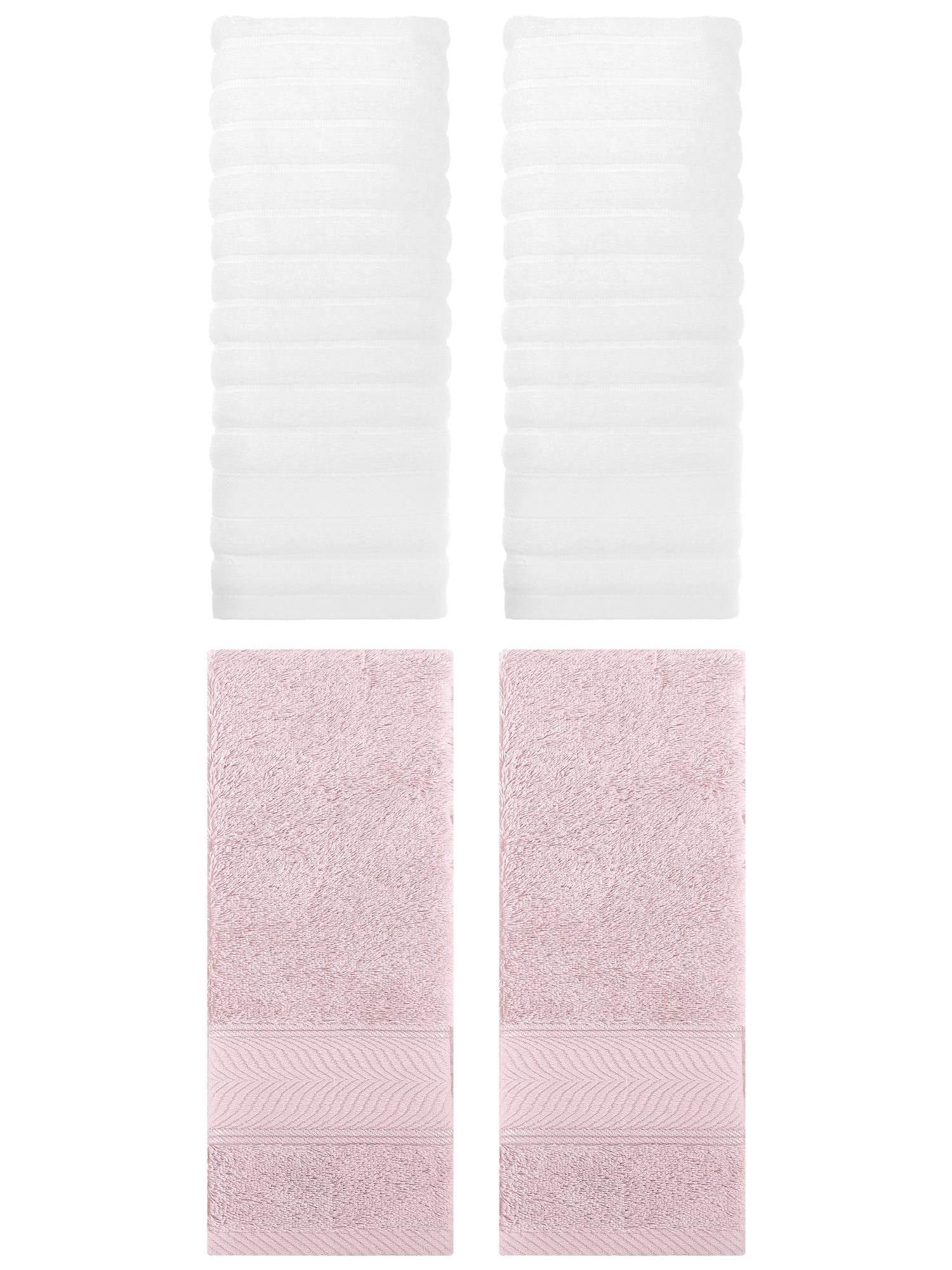 Unique Bargains Striped Cotton Hand Towel 14" x 30" 4 Pcs White/Light Pink