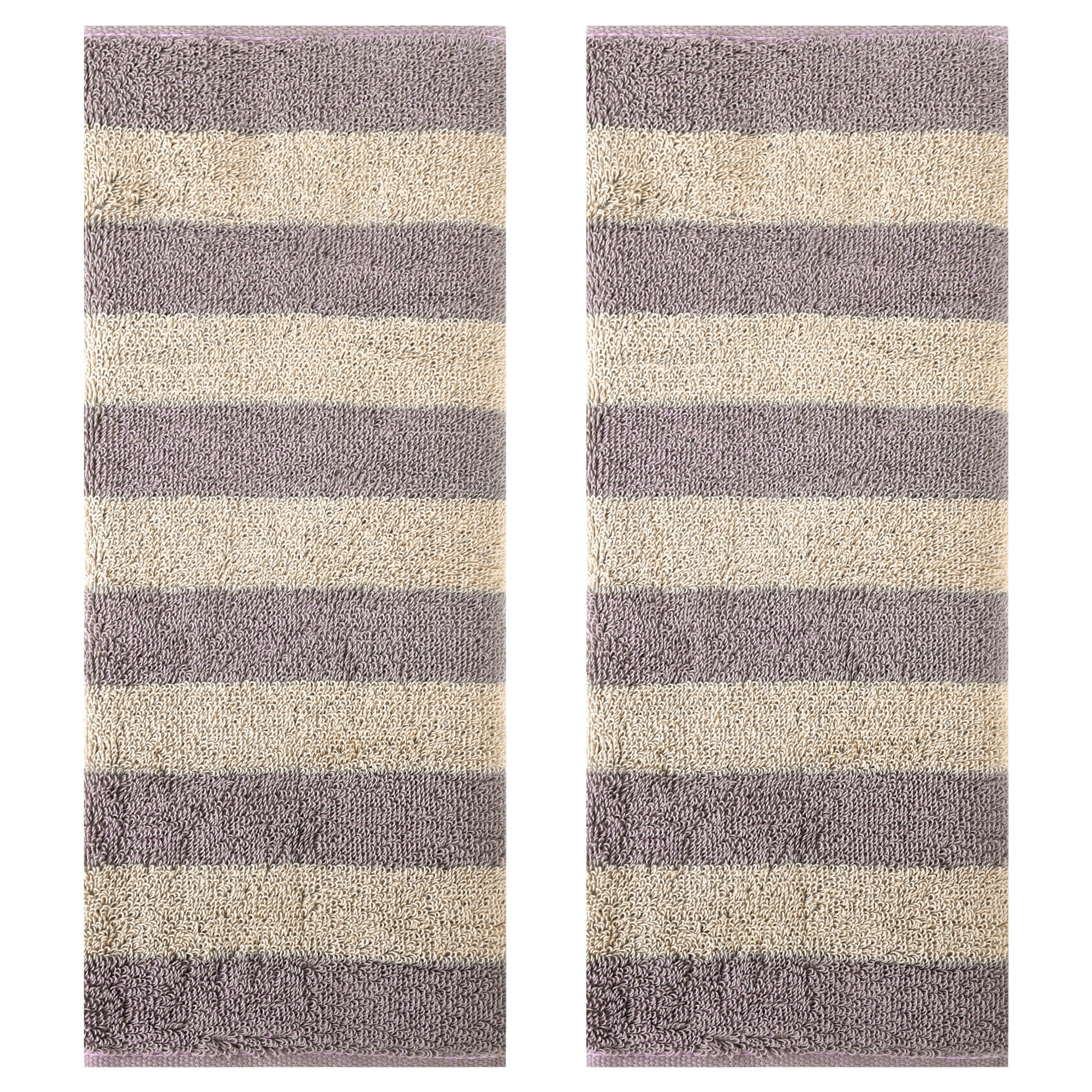 Unique Bargains Striped Cotton Hand Towel Set Soft Towels Brown 13" x 29" -2 Piece